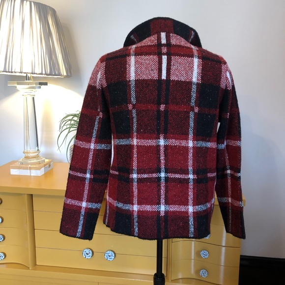 Joseph A. Red Plaid Open Front Cardigan Sweater - Picture 3 of 15